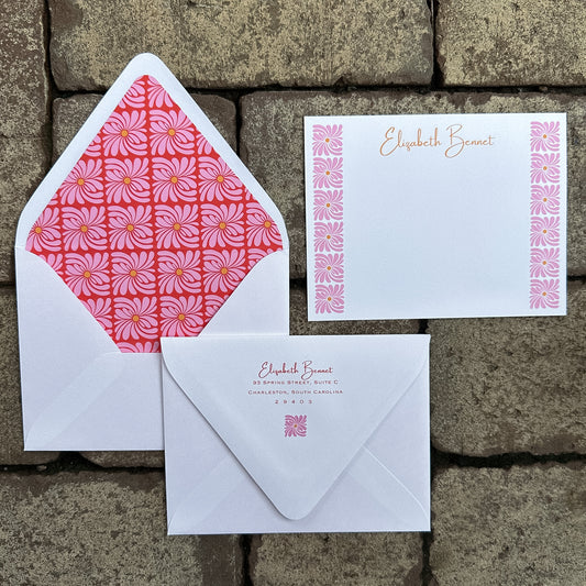 Personalized Stationery - Retro Floral - Poppy and Flamingo