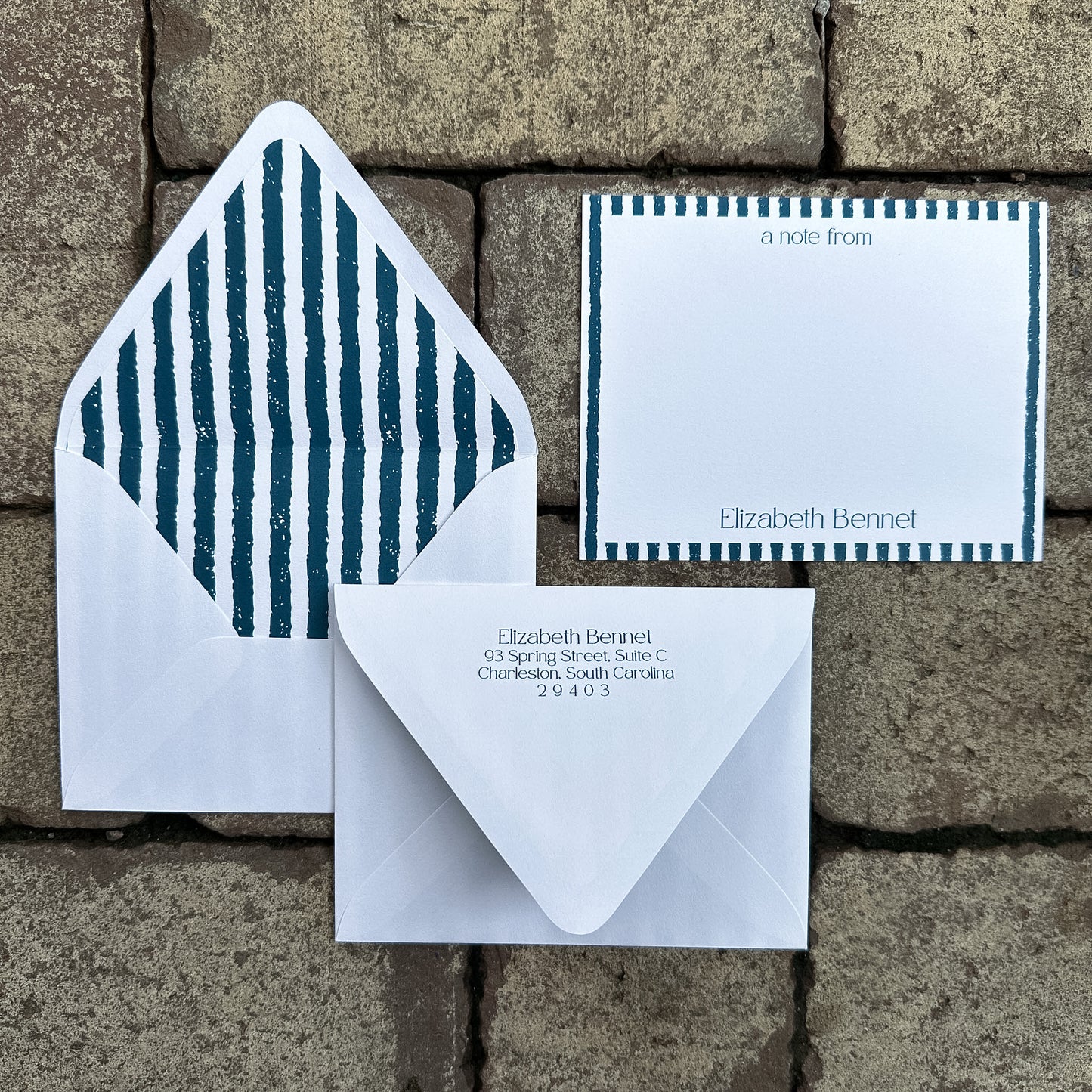 Personalized Stationery - Duo Stripe - Navy and White