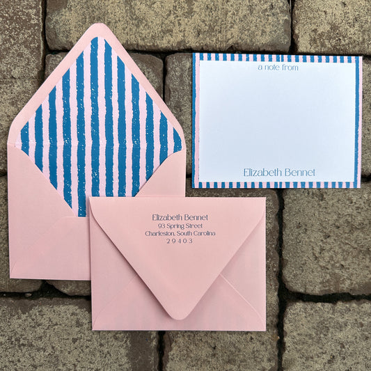 Personalized Stationery - Duo Stripe - Light Pink and Navy