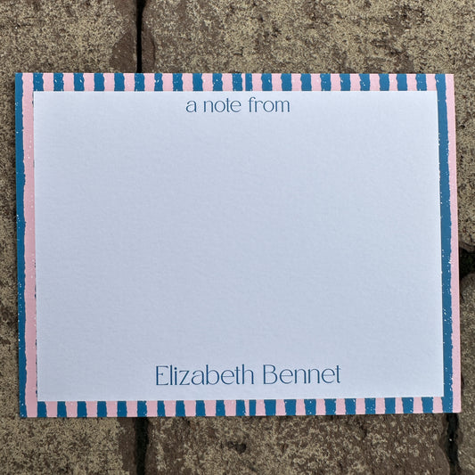 Personalized Stationery - Duo Stripe - Light Pink and Navy