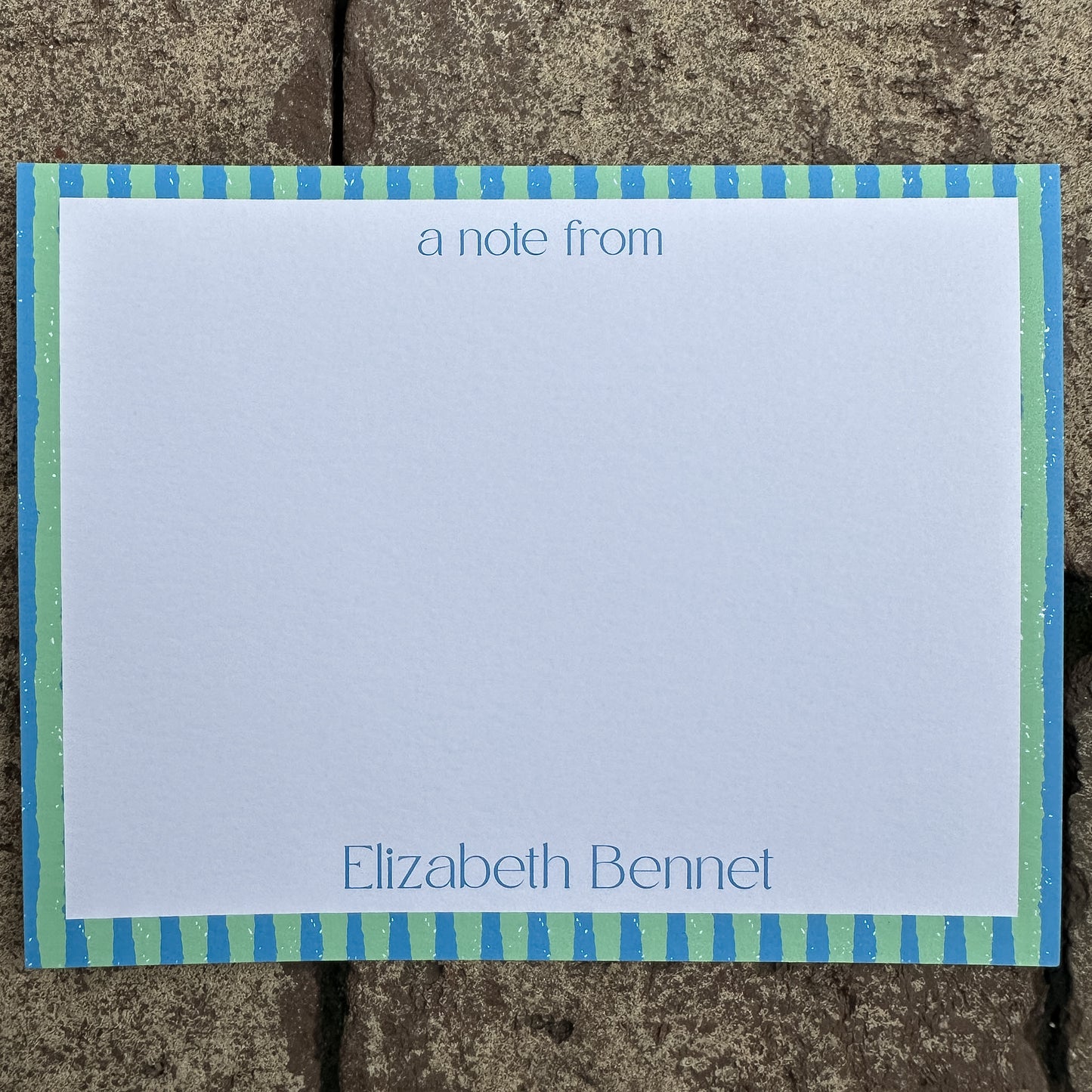 Personalized Stationery - Duo Stripe - Dusty Blue and Sea Foam