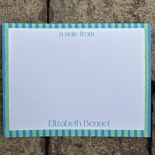 Personalized Stationery - Duo Stripe - Dusty Blue and Sea Foam