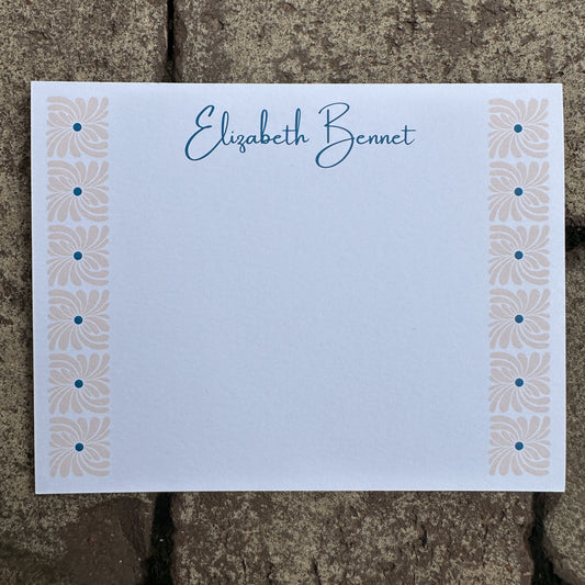 Personalized Stationery - Retro Floral - Cranberry and Blush