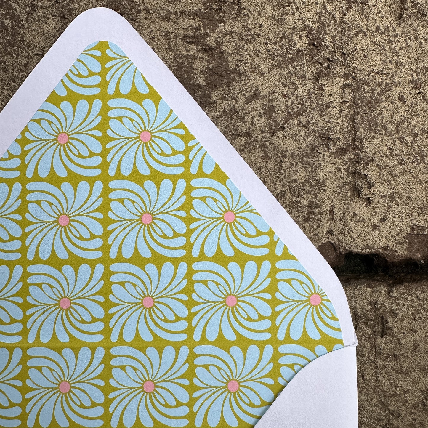Personalized Stationery - Retro Floral - Chartreuse and Sky Blue