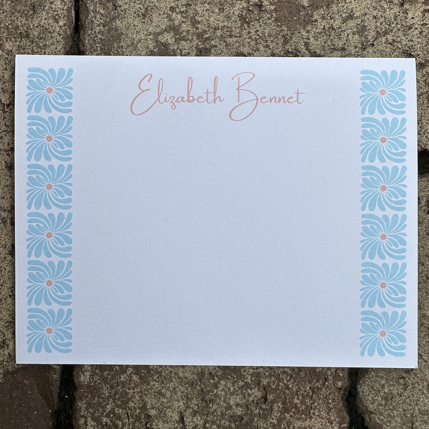 Personalized Stationery - Retro Floral - Chartreuse and Sky Blue