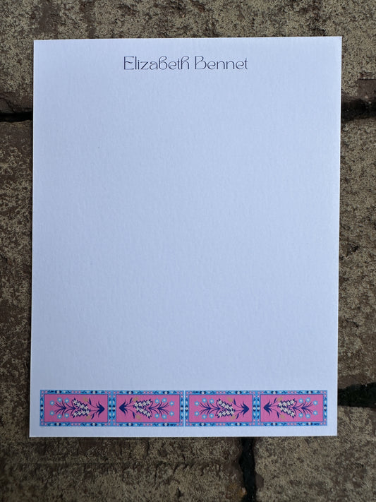 Personalized Stationery - Lisbon Tile - Fuchsia and Blush