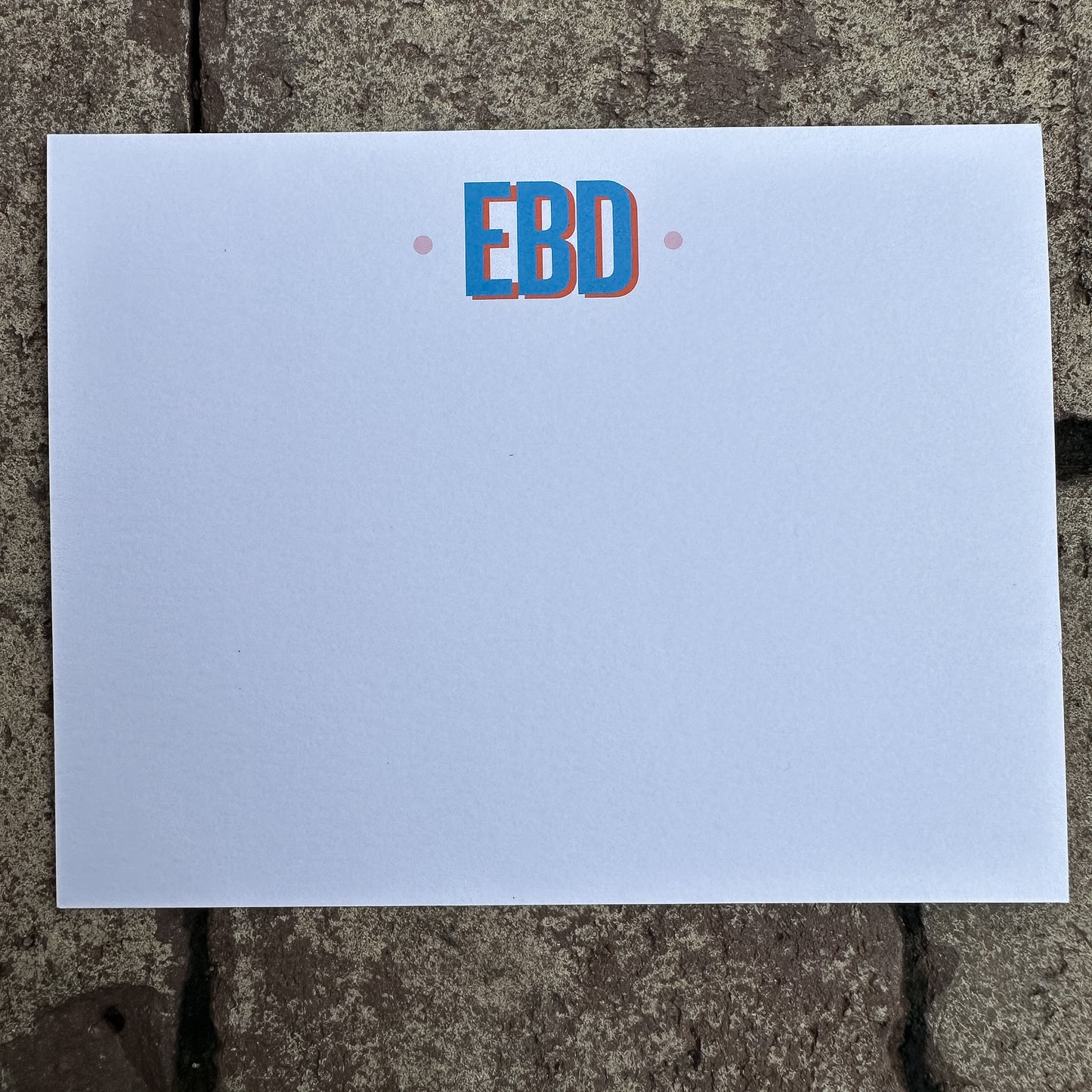 Personalized Stationery - Charleston Stripe - Dusty Blue and Flamingo