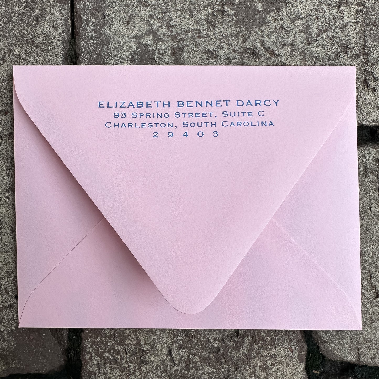 Personalized Stationery - Charleston Stripe - Dusty Blue and Flamingo