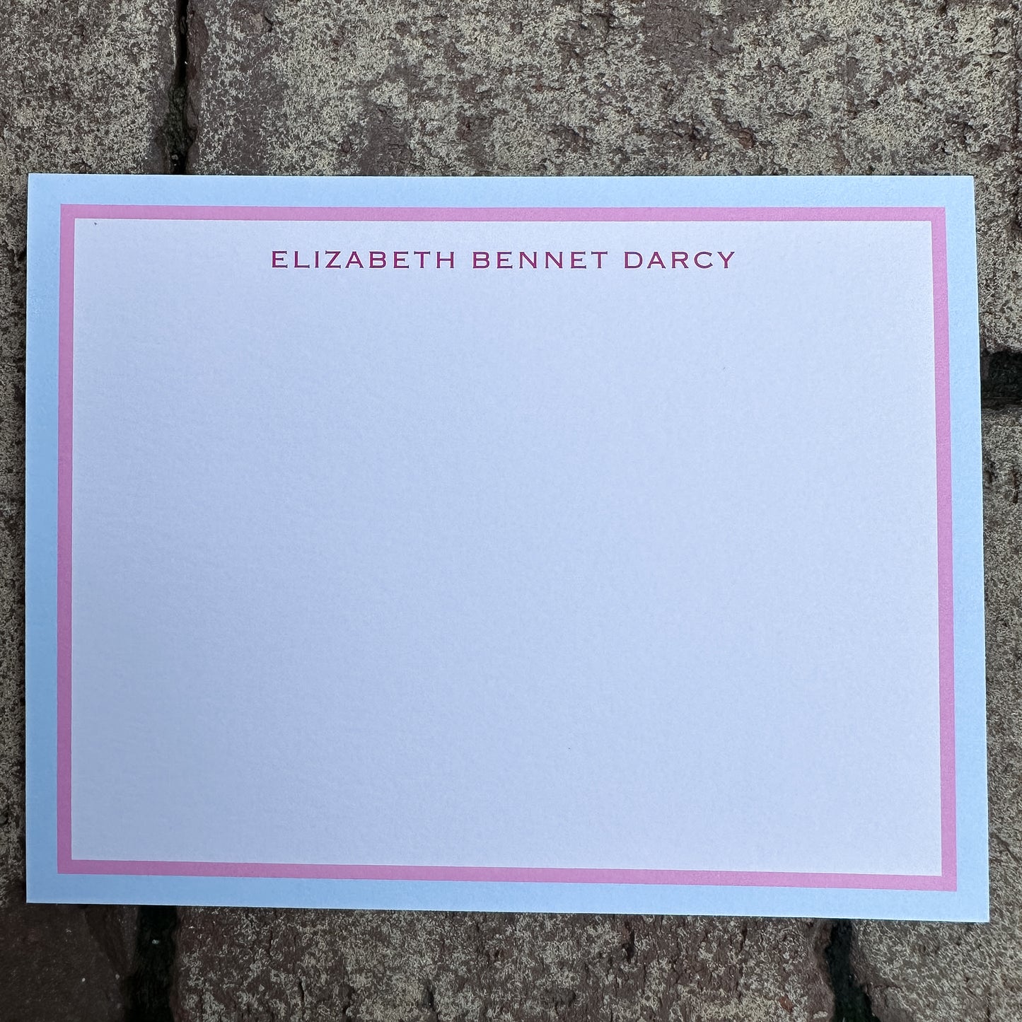 Personalized Stationery - Charleston Stripe - Cranberry and Flamingo