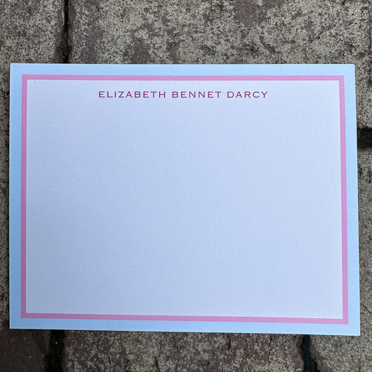 Personalized Stationery - Charleston Stripe - Cranberry and Flamingo