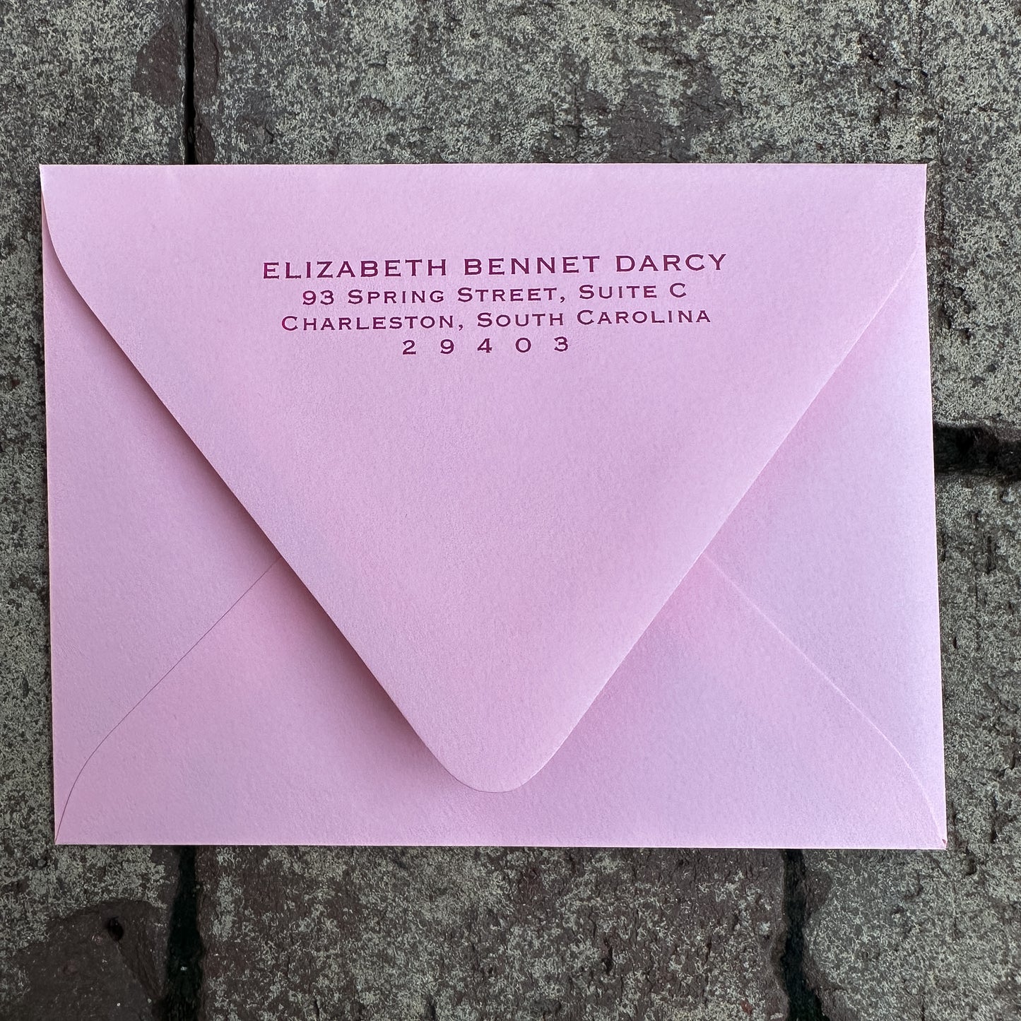 Personalized Stationery - Charleston Stripe - Cranberry and Flamingo