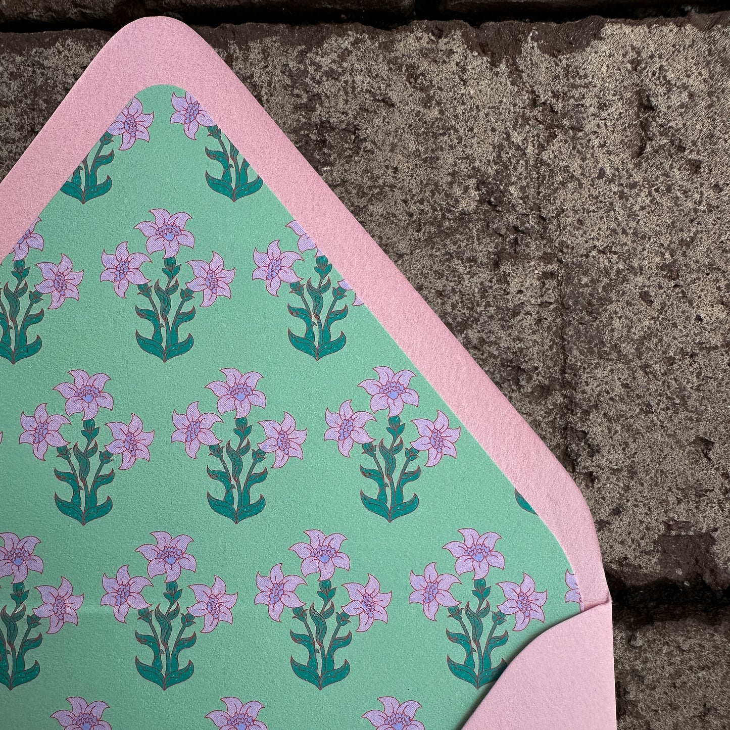 Personalized Stationery - Floral Block Print - Flamingo and Sea Foam