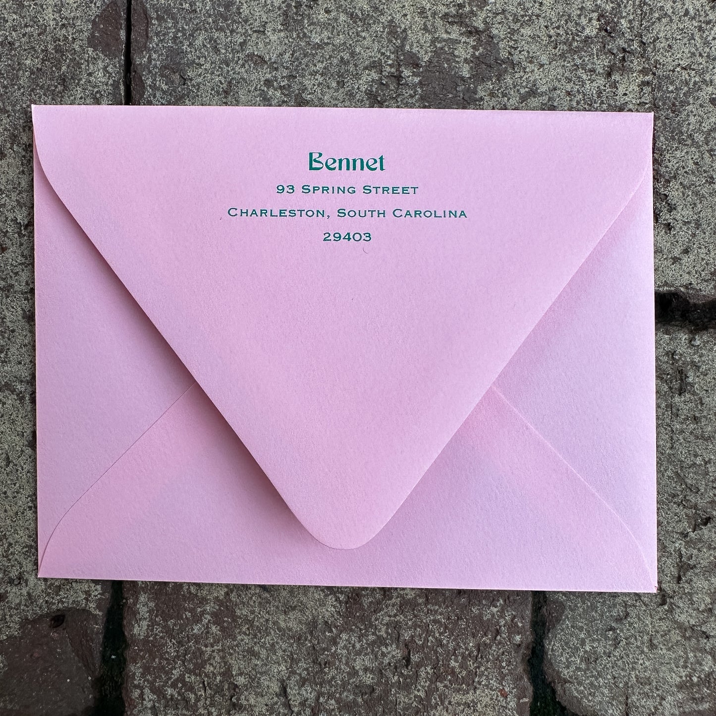 Personalized Stationery - Floral Block Print - Flamingo and Sea Foam