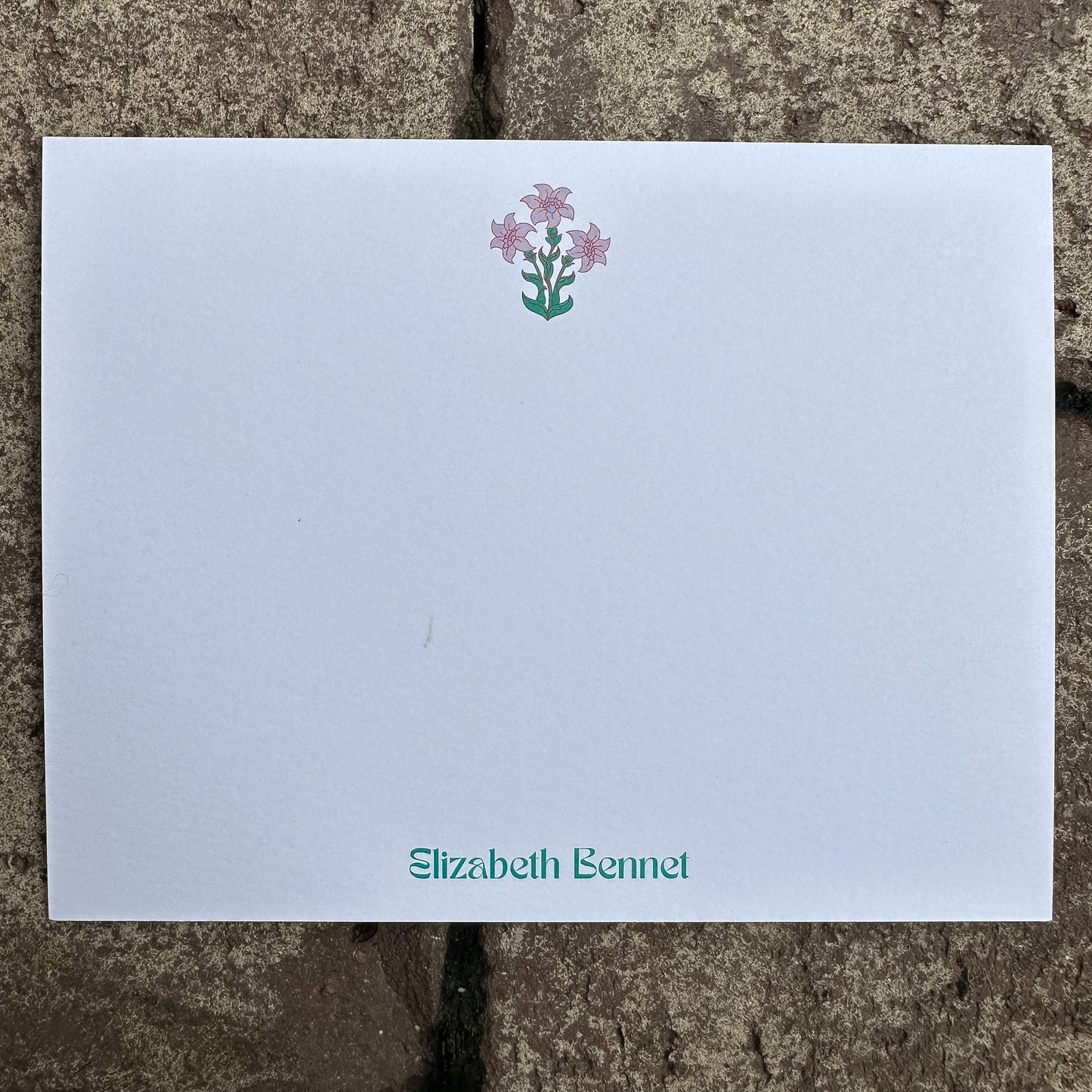 Personalized Stationery - Floral Block Print - Flamingo and Sea Foam