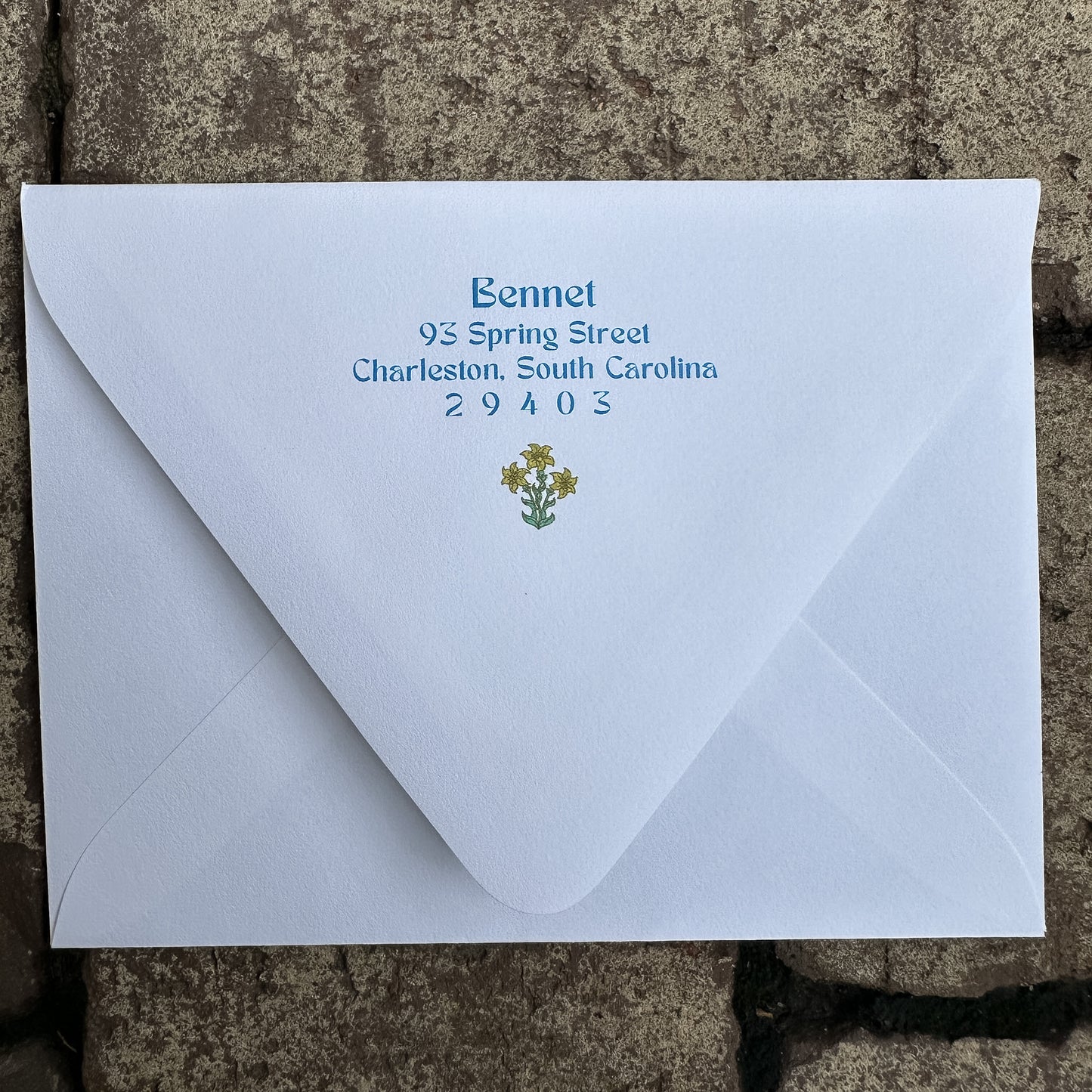 Personalized Stationery - Floral Block Print - Light Blue + Spring Green