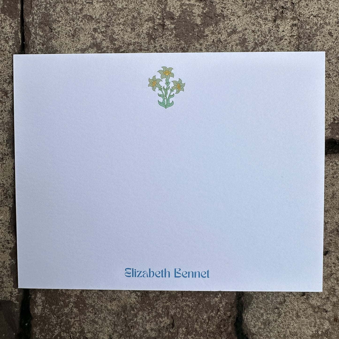 Personalized Stationery - Floral Block Print - Light Blue + Spring Green