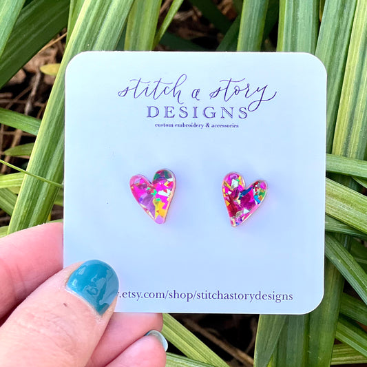 Acrylic Chunky Heart Studs