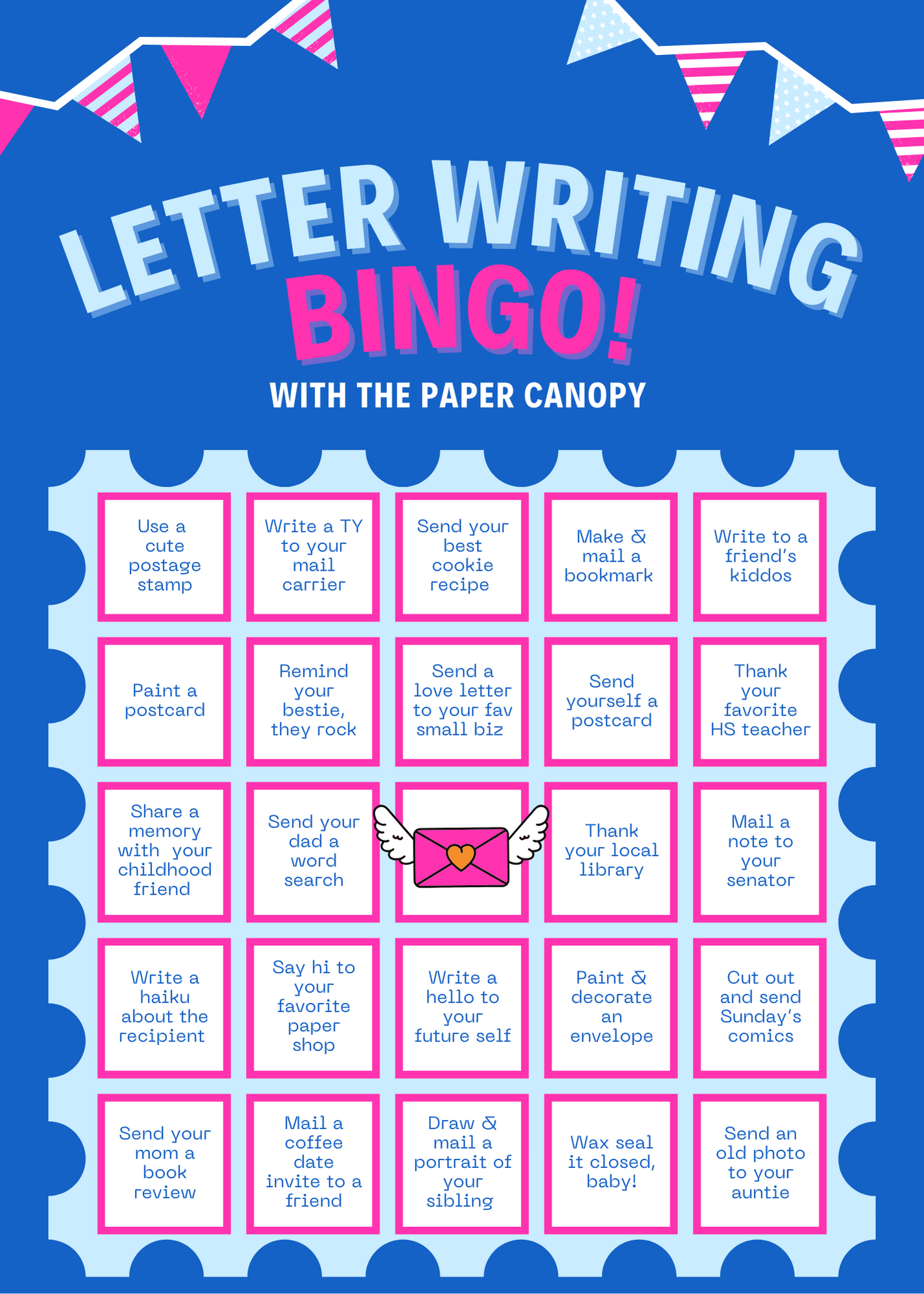 Letter Writing Bingo Card
