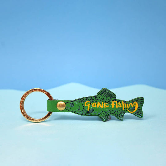 Gone Fishing Leather Key Fob: Green