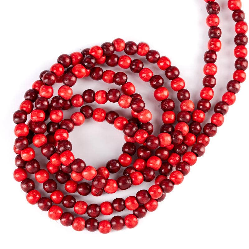 Cranberry Wood Bead Garland - 10 Feet Long