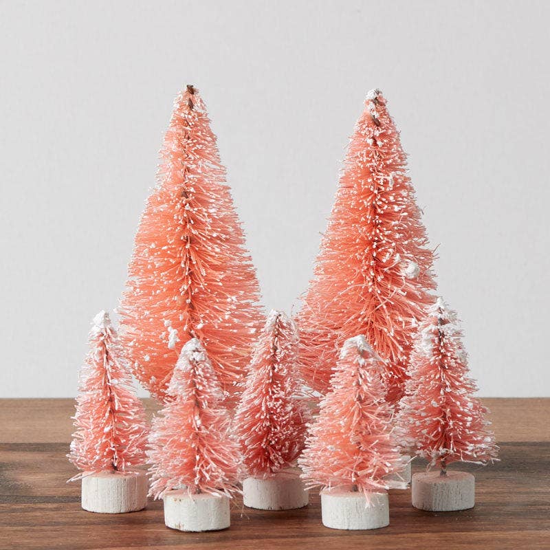 Assorted Frosted Pink Bottle Brush Sisal Trees (Bag of 7)