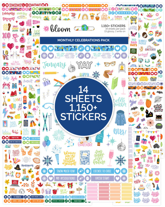 Planner Sticker Pack, 14 Page Monthly Celebrations