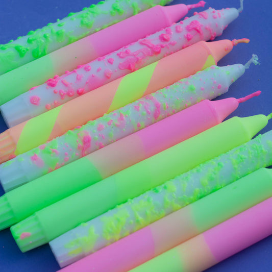 Taper candles- neon colours mix