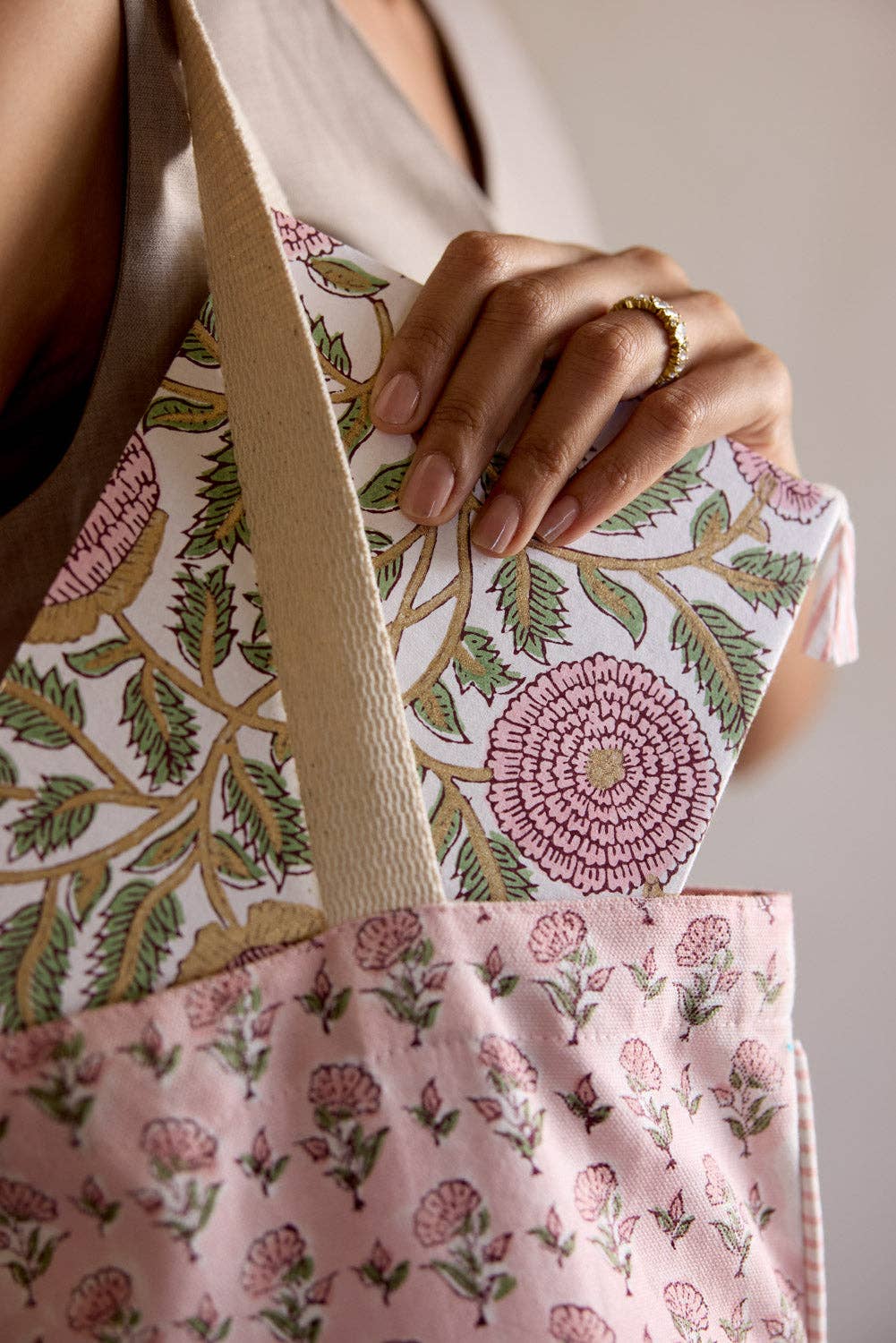 Block Printed Ruled Notebook (A5) - Marigold Glitz Blush