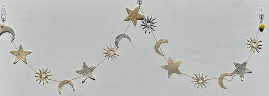 5ft  Paper Garlands, sun moon star metallic