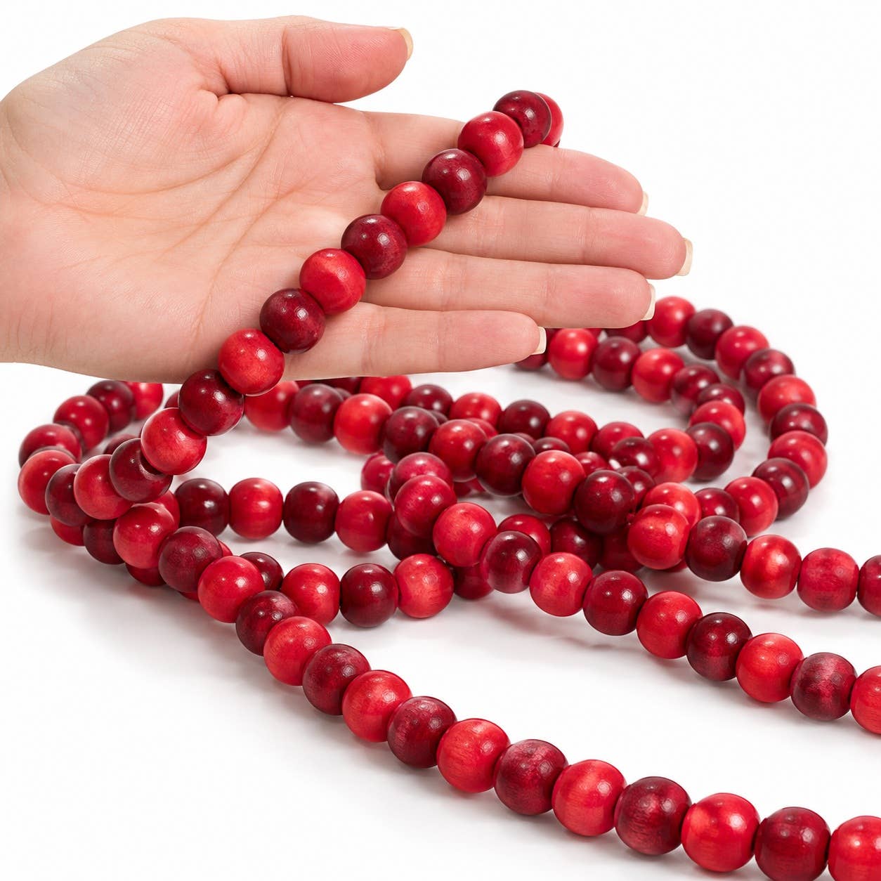 Cranberry Wood Bead Garland - 10 Feet Long
