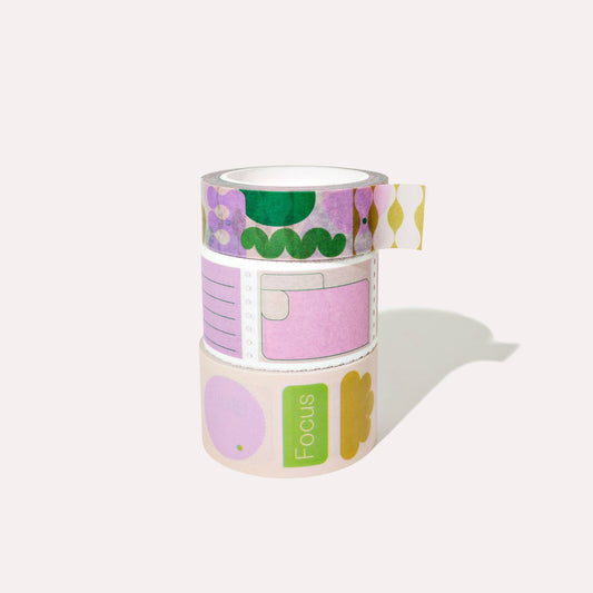 Fete Tabs Stamp + Sticker Mix Washi Tape Set