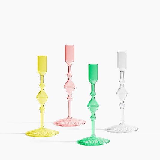 Glass Candlestick Holder in Tall: Clear