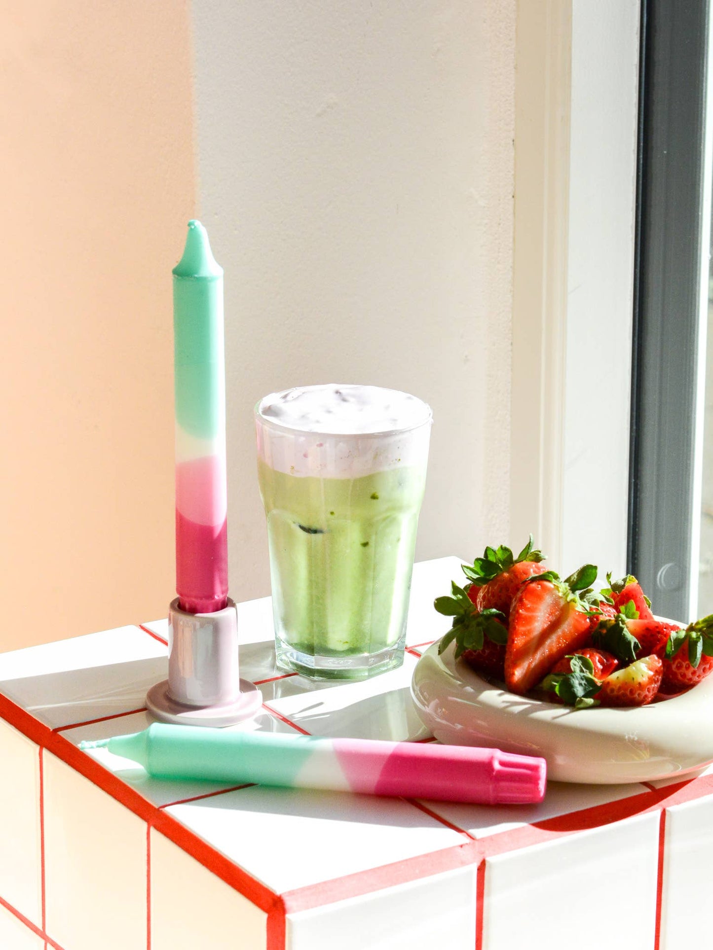 Taper candle- Summer Party / Strawberry Matcha Latte