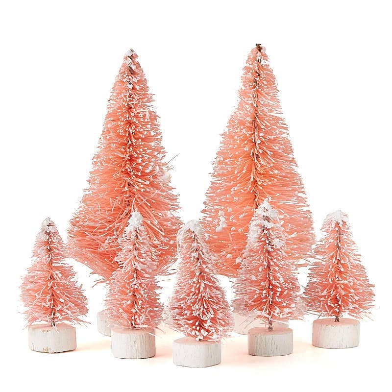 Assorted Frosted Pink Bottle Brush Sisal Trees (Bag of 7)