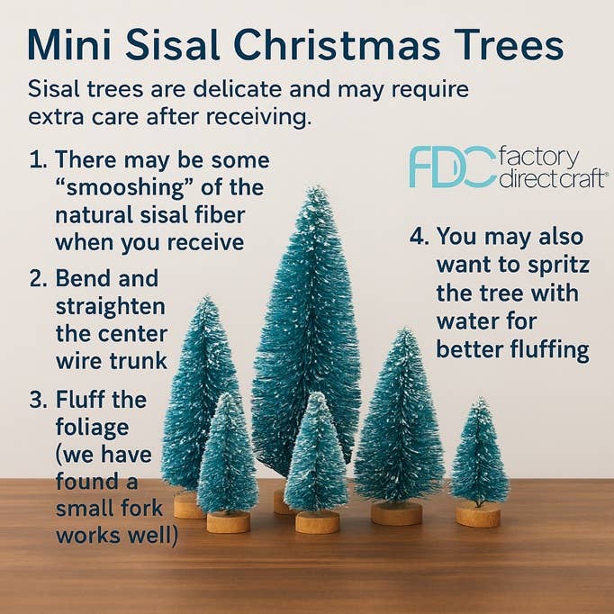 Frosted Green Bottle Brush Trees from 1-1/2" to 3-3/4" tall