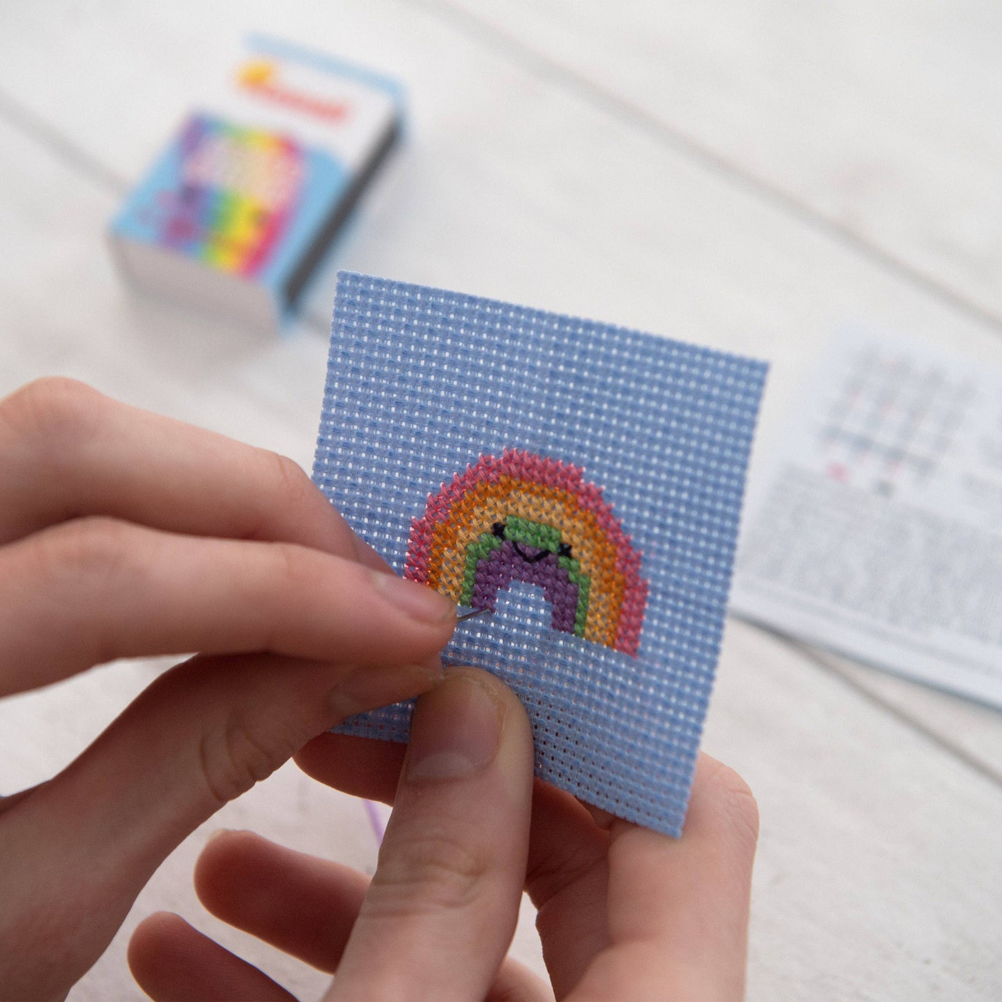 Kawaii Rainbow Arc  Mini Cross Stitch Kit  In A Matchbox