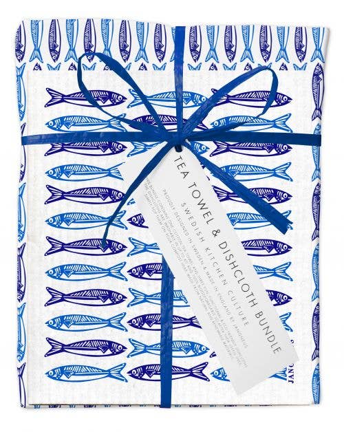 Blue Sardines Dishcloth & Tea Towel